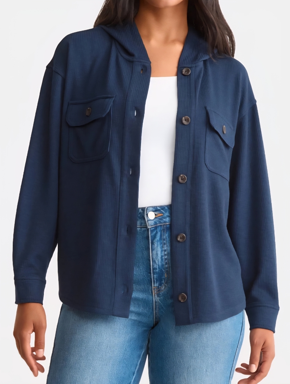 Time & Tru. Women’s. Navy Button-Front Shirt Jacket. Size. NWT.